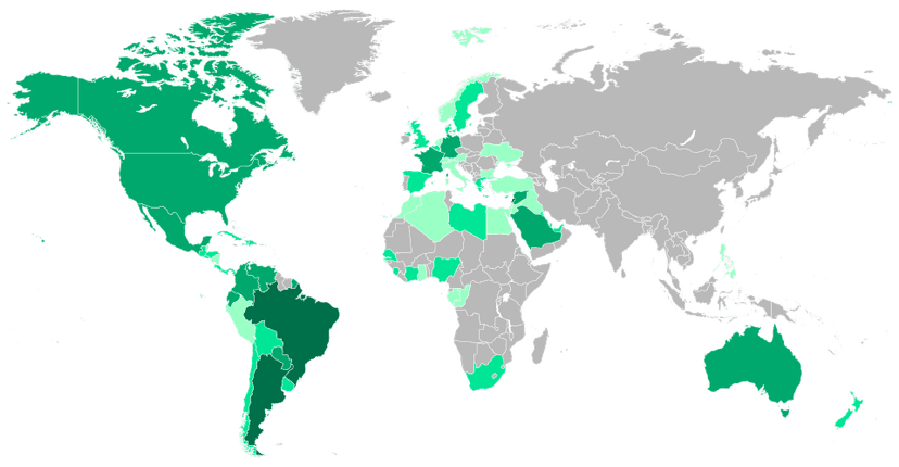 A world map showing the Lebanese diaspora